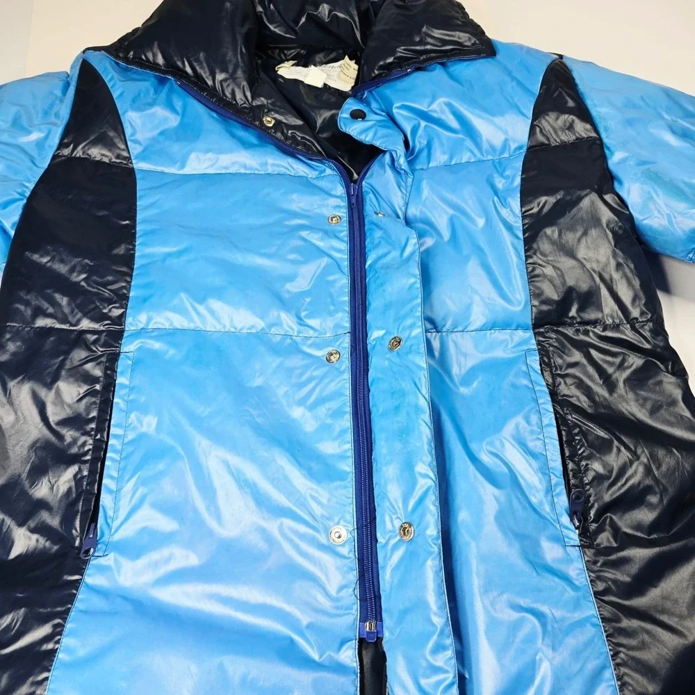 Vintage Contender Duck Down Puffer Jacket Mens XL Blue Black‎ Retro Winter